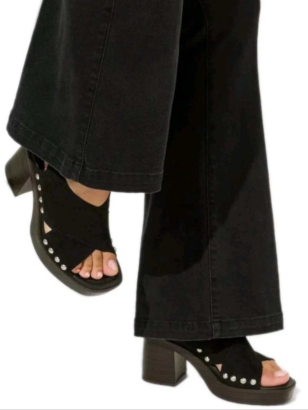 Torrid 3" Block Heel Slingback Mule Black Suede Feel Chunky Studded Sandal 9.5WW